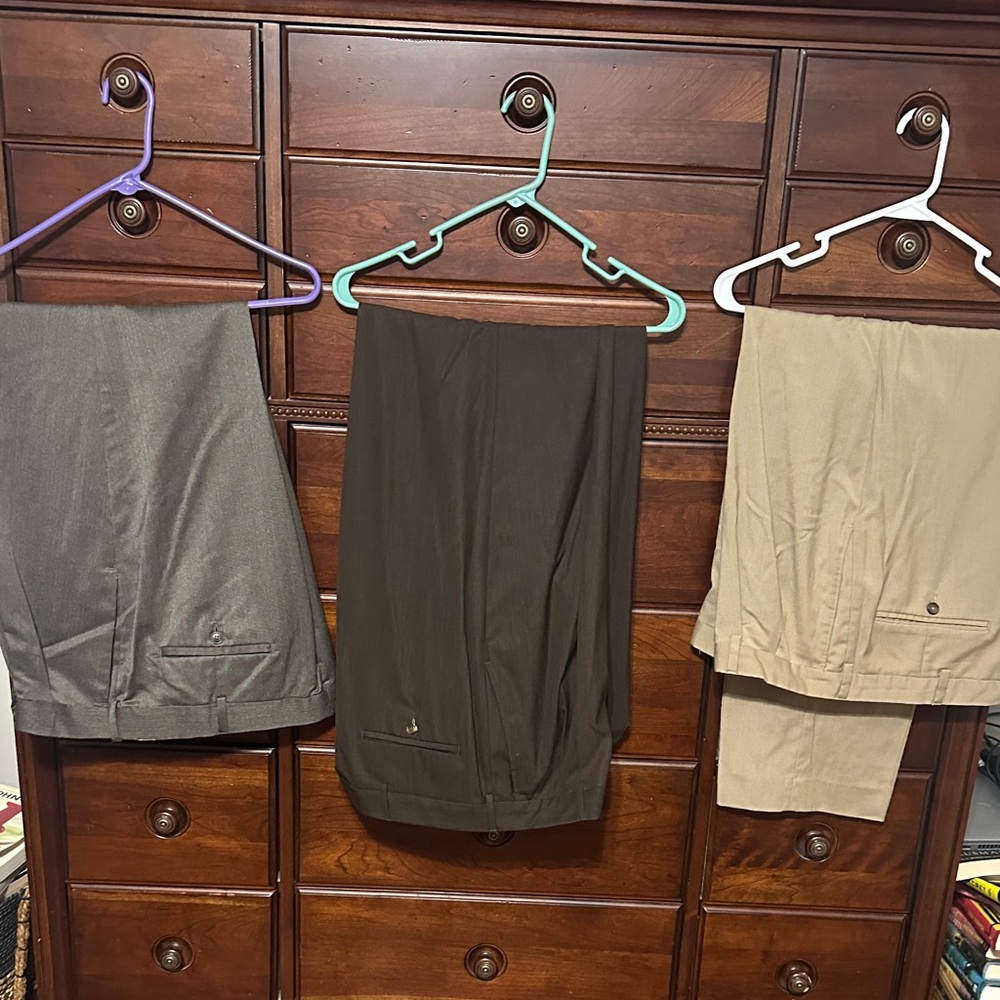 Set of Three Men's Dress Pants - Gray, Brown, Tan